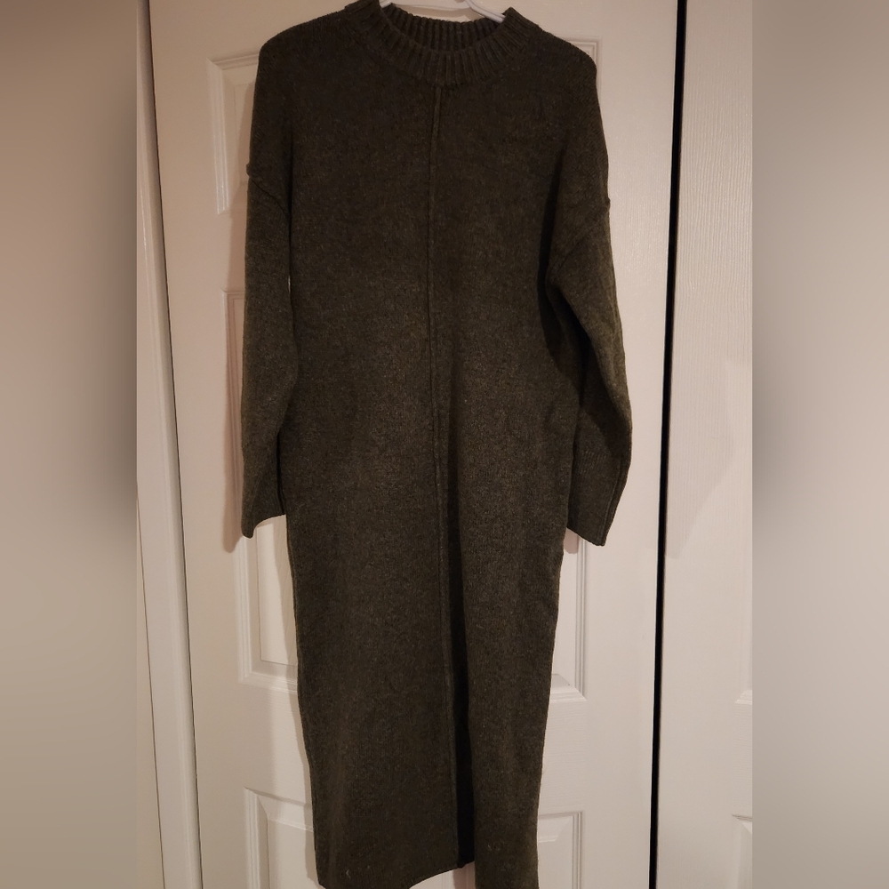 ASOS Design Front Seam Knit Midaxi Dress, Khaki, Size S Petite